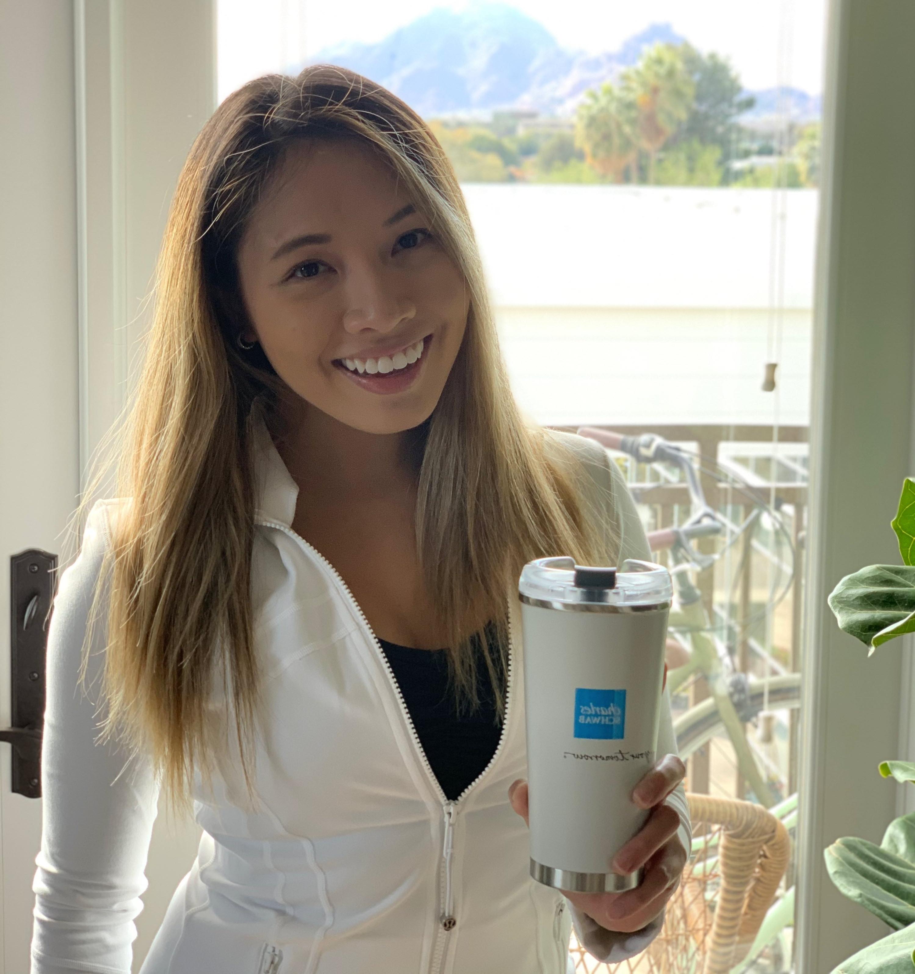 Katerina holding a Schwab thermos